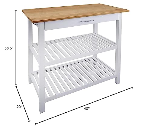 Kitchen Island with Solid Wood Top, White & Cherry Natural - color: White & Cherry Natural