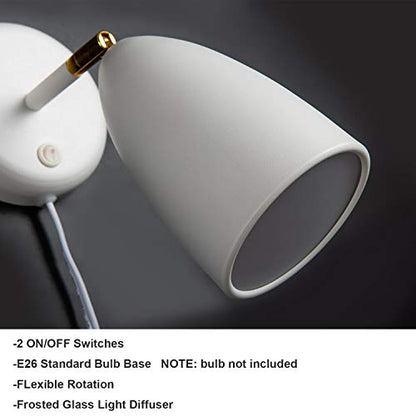 Modern White Plug in or Hardwire Wall Light Sconces, Set of 2 | Adjustable Rotatable Lampshade Simple Wall Mount Lighting Fixture for Bedroom, Living Room, Bedside & Nightstand - color: E-White-2 Pack