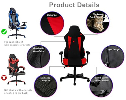 Gaming Chair Covers Only,Stretchable Fit Thick Breathable Mesh | Cat Scratch Proof,Scratch Resistant,Soft,Gaming Chair Seat Cover with 2Pcs Armrest Slipcovers(Black-red,Style 2) - color: Black-red, size: Style 2