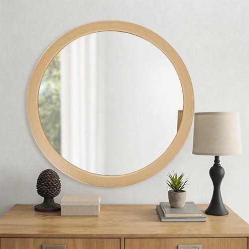 CULER Round Mirrors 36 Inch,Natural Vanity Wall Rustic Mirror for Bathroom | Circle Tempered Glass Mirror with Wood Grain Pattern for Bathroom Bedroom Living Room or Entryway - color: Natural, size: 36"L x 36"W