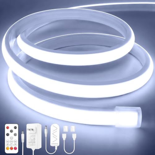 Lamomo COB LED Strip Lights 32.8Ft, White Dimmable Self-Adhesive Led Rope Light with Remote, Flexible Cuttable Waterproof 6000K Silicone Neon Tape Light for Bedroom, Indoor, Cabinet, 10mm Width - color: White, size: 32.8Ft
