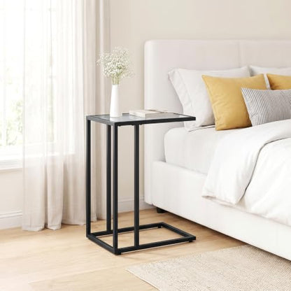 HOOBRO C Shaped End Table, Set of 2, Glass Side Table with Metal Frame, Black Coffee Table for Small Space, Modern Style, for Living Room, Black BK03SFP201 - color: Black