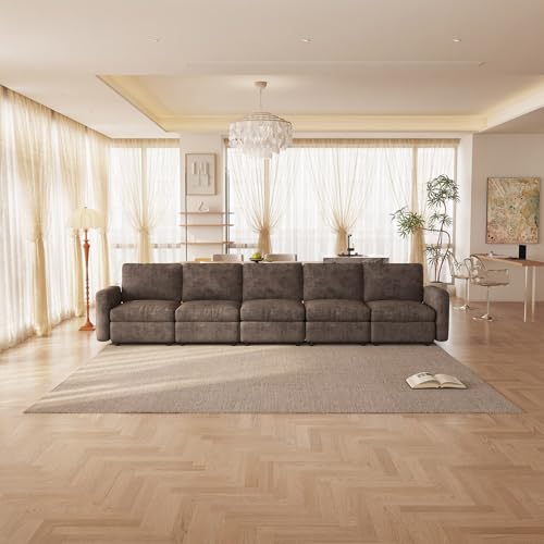 Guyii 143.7" Dark Brown 5-Piece Sofa Set, Extra-Large 5-Seater Modular Sectional Sofa, Modern Convertible Sectional Couch for Living Room, Bedroom, Home - color: Dark Brown, size: 5 Seat Sofa (No Ottoman)