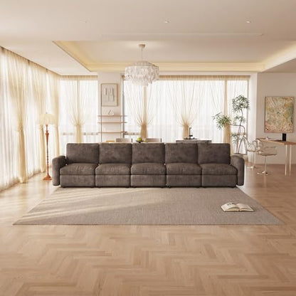 Guyii 143.7" Dark Brown 5-Piece Sofa Set, Extra-Large 5-Seater Modular Sectional Sofa, Modern Convertible Sectional Couch for Living Room, Bedroom, Home - color: Dark Brown, size: 5 Seat Sofa (No Ottoman)