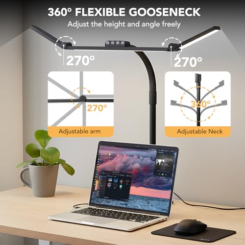 LED Desk Lamp for Home Office with Base, 28.2" Adjustable Gooseneck Swing Arm Ultra Bright Desk Light, Dimmable Architect Table lamp for Desktop Computer Light, Reading, Study, Workbench - color: Black