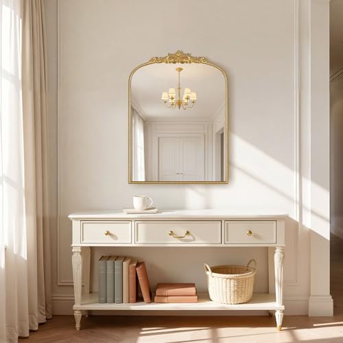 Gold Vintage Mirror 24''x32'' Laurel Leaf Beaded Mirror | Metal Frame,Vertical Vanity Mirror, Antique Decorative Mirror for Bathroom, Bedroom, Entryway, Living Room,HD Tempered Glass - color: Gold, size: 32"L x 24"W