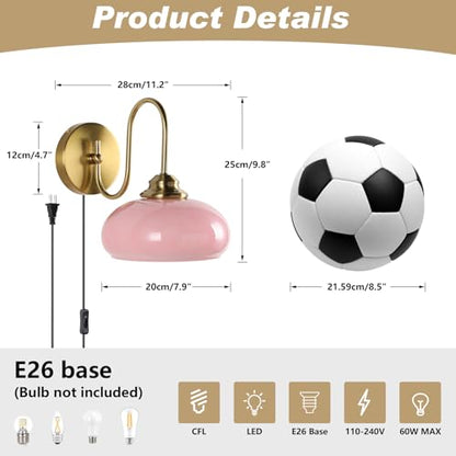 KCO Lighting Modern Pink Glass Wall Light Set of 2 Plug in Antique Brass Wall Sconce Pink and Gold Wall Sconces Bathroom Vanity Light Fixtures Plug in - color: Pink-2PC