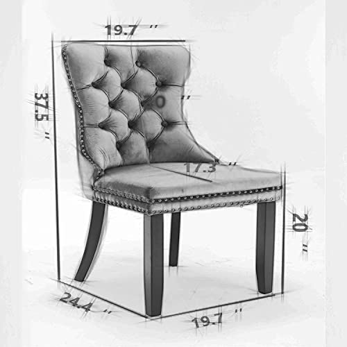 Virabit Velvet Upholstered Chairs Set of 6, Tufted Dining Chairs with Nailhead Back and Ring Pull Trim, Solid Wood for Kitchen/Bedroom/Dining Room (Gold) - color: Gold, size: set of 6