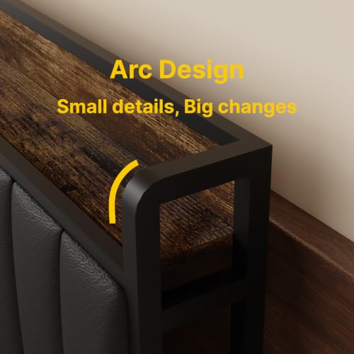 Full Size Upholstered Headboard with LED Lights & Charging Station, PU Upholstery, Full Headboard Only, Height Adjustable, Attach Frame, Sturdy and Stable, Easy Assembly - color: Black, size: Full