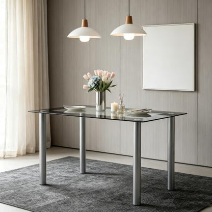 5-Piece Dining Table Set for 4, Table with 4 High Back Chairs, Sliver - color: Sliver, size: Table & Chairs