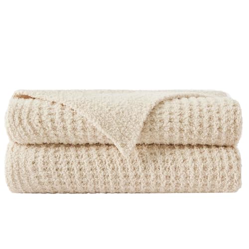 SLEEP ZONE Throw Blankets for Couch, Waffle Weave Blanket Soft Cozy Lightweight Warm Decorative Knit Throw Blankets for Bed, Sofa, Living Room (50x60in, Light Beige) - size: 50×60