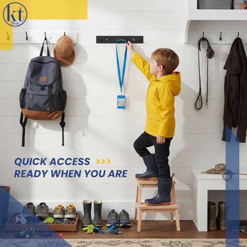 Key Holder Wall Mount Key Rack, Hanging Keys Hanger Hooks for Wall-Mounted Black Rail with 4 Hooks Storage Organizer Home Decor, Self Adhesive no Drill or Screws