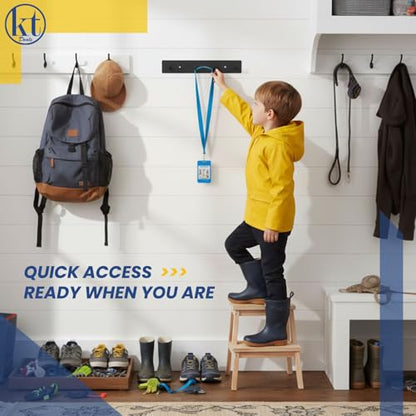 Key Holder Wall Mount Key Rack, Hanging Keys Hanger Hooks for Wall-Mounted Black Rail with 4 Hooks Storage Organizer Home Decor, Self Adhesive no Drill or Screws