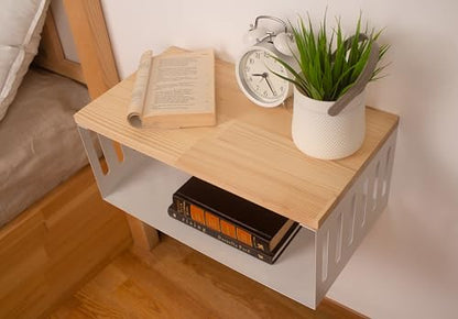 Floating Nightstand with White Metal Base, Wooden Top and Sturdy Metal Base, Minimalist Bedside Table, Wall Mounted Shelf, Bedside Shelf (Natural) - color: Natural