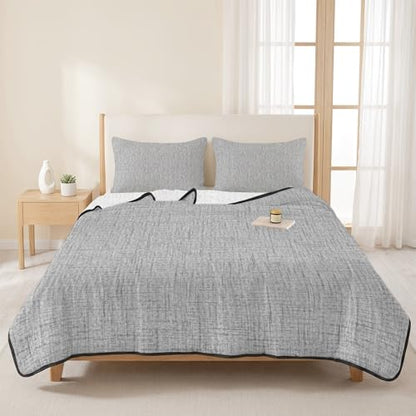 Modern Minimalist Gray Twin XL Quilt Bedding Set,Summer Quilt Lightweight Quilted Coverlet with 2 Pillow Shams, Country Linen Style 3-Piece Bedspread Quilt Set for All Season - size: Twin XL
