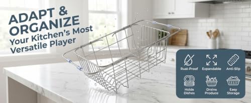 Expandable Over-the-Sink Stainless Steel Dish Rack - size: Extra Large