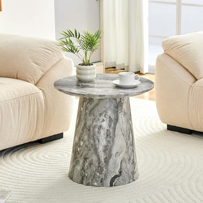 Modern End Coffee Table, 19.6" Gray&Brown Texture Faux Marble Coffee Table with Sturdy Cone Base, Small Round Coffee Table & Tall End Table Ideal for Living Room, Apartment, Small Space - color: 19.6" Gray Coffee Table