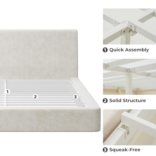 RECCI AirFrame Queen Upholstered Bed Frame with Ergonomic Angled Headboard | Ergonomic Angled Headboard, 360° Soft Foam Surround, Low Profile Cloud Bed Frame, No Box Spring Required, Easy Assembly - color: Beige Chenille, size: Queen