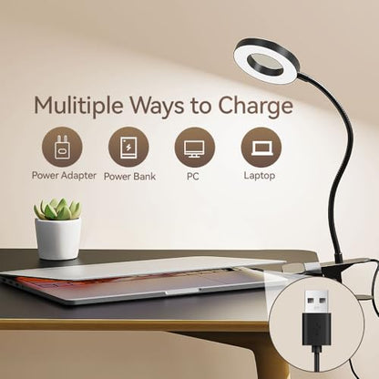 LED Desk Lamp Clip on Light with 3 Color Modes 10 Brightness Ring/Clamp Light 360° Adjustable Neck Dimmable Eye Protection Desk Lamps for Home Office - style: Ring Clip-on Desk Lamp