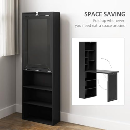 HOMCOM Foldable Convertible Writing Table Computer Desk, Black | Wall Mounted, Space-Saving, Chalkboard, Storage Shelves, for Small Spaces, Home Office, Bedroom, Dorm, Apartment - color: Black