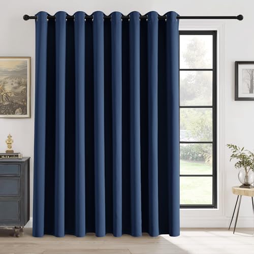 RYB HOME Blackout Curtain for Sliding Glass Door - Thermal Insulated | Privacy Drape, Extra Wide Room Divider Curtain, Window Treatment, for Bedroom Storage Room, W120 x L84, 1 Panel, Navy Blue - color: Navy Blue, size: 120"W x 84"L (Pack of 1)