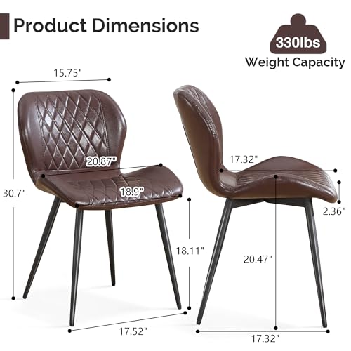 Dining Chairs Set of 2, Comfy Modern Dining Chairs with Thick Cushions, Upholstered Faux Leather Kitchen Side Chairs with Adjustable Metal Legs for Dining Room (Coffee) - color: Coffee, size: Set of 2