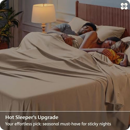 Bedsure PureWoven 100% Rayon Derived from Bamboo, King Size Sheets Set | Cooling Sheets for Hot Sleepers, Breathable & Silky Soft, 16" Deep Pocket, Hotel Luxury Bedding, Beige - color: 03 - Beige, size: King