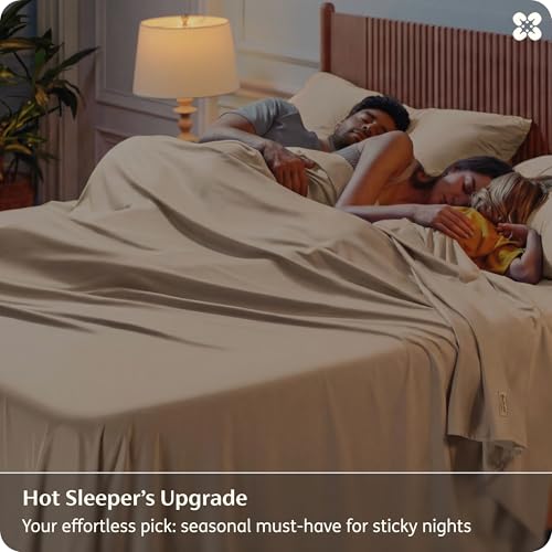 Bedsure PureWoven 100% Rayon Derived from Bamboo, King Size Sheets Set | Cooling Sheets for Hot Sleepers, Breathable & Silky Soft, 16" Deep Pocket, Hotel Luxury Bedding, Beige - color: 03 - Beige, size: King