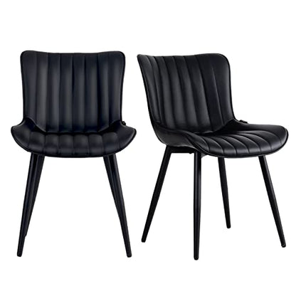 YOUNUOKE Dining Chairs Set of 2 Mid-Century Modern Kitchen Chair Black | Faux leather upholstered with Back, fits dining living waiting room guest reception. Waterproof easy to clean assemble, 300lb - color: Black