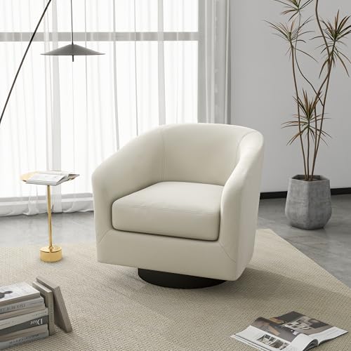 Swivel Accent Chair, Fabric Upholstered Barrel Club Chair, Beige | Modern Round Armchair | Comfy Reading Seat with Removable Cushion | For Living Room, Bedroom, Office - color: Flax Beige