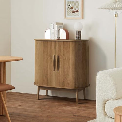 Small Sideboard Buffet Cabinet with Storage & Sliding Doors, 31" (Walnut) | Adjustable Shelf, Coffee Bar Cabinet, Modern Buffet Table, for Kitchen, Dining Room, Living Room, Oval, Wooden Legs - color: Walnut