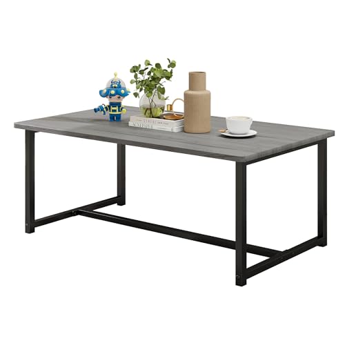 35.4" Rectangular Coffee Table for Living Room, Modern Industrial Style Coffee Table Center Table with Metal Frame for Small Space, Apartment, Office, Easy Assembly, Grey - color: Grey