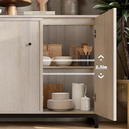 Rustic Storage Cabinet, Modern Farmhouse Style 4-Door Design with Metal Frame Base for Dinnig Room Living Room Entryway,Beige Oak - color: Beige