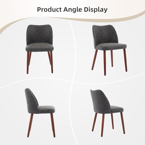 GarveeHome Wooden Dining Chair Set of 4 Upholstered Leather Dining Chair | Kitchen Chairs with Thick Cushions, Wing Backrest for Dining Room, Living Room, Dark Grey, No tool assembly, No Wobble - color: Dark Grey Pu