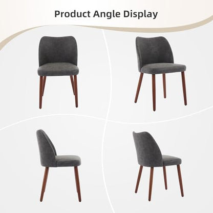 GarveeHome Wooden Dining Chair Set of 4 Upholstered Leather Dining Chair | Kitchen Chairs with Thick Cushions, Wing Backrest for Dining Room, Living Room, Dark Grey, No tool assembly, No Wobble - color: Dark Grey Pu