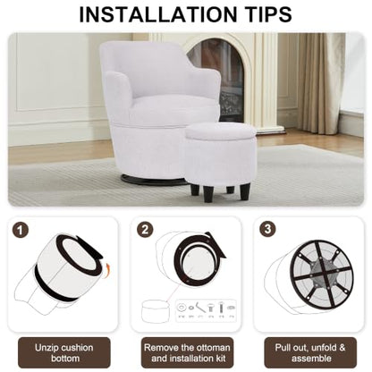 LOULENS Swivel Accent Chair with Storage Ottoman, Small Reading Chair, Beige - color: Beige