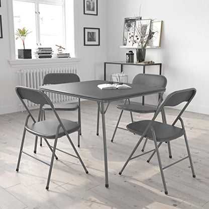 EMMA + OLIVER Gray Square Folding Card Table and Chairs Set for 4 Players | Lightweight, Easy Storage, Padded Top - color: Grey