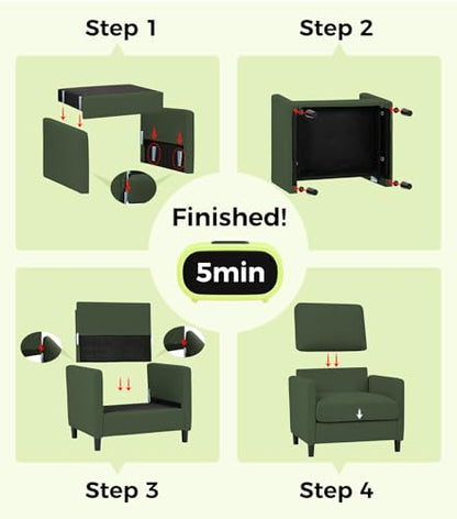 Welzona Sofa Accent Chair, 33" Reading Chair, Comfy Teddy Arm Chairs | Comfy Teddy Fabric, Tool-free Setup, Washable Covers, All-wood Couch Chairs for Living Room, Bedroom, Reading Nook, Green - color: Green, size: Standard