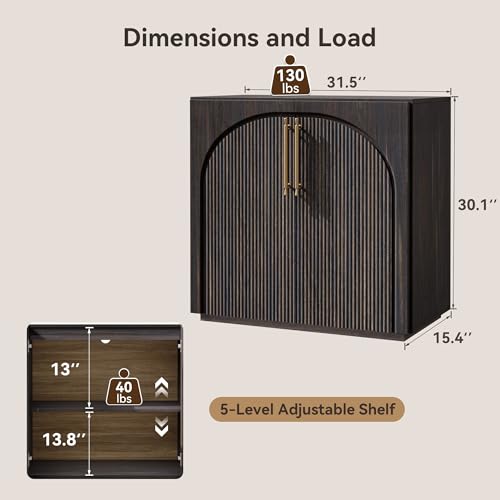 Sideboard Buffet Cabinet with Storage,Credenza with Fluted Doors - color: Dark Walnut-fluted Doors