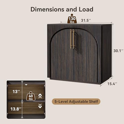 Sideboard Buffet Cabinet with Storage,Credenza with Fluted Doors - color: Dark Walnut-fluted Doors