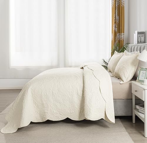 HoneiLife Quilt Sets King Size - Microfiber Bedspreads for King Bed, 3-Piece Lightweight Coverlets, Retro Bedlinen Sets, King Quilt Bedding Set All Season Use-Beige - color: Beige, size: King-106"x96"