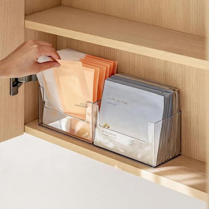 PAVSTINE 2 Pack Clear Medicine Cabinet Organizer, Slim Open Face Mask Storage Box for Sheet Masks and Skincare, Space-Saving Makeup Holder for Bathroom, Vanity, Countertop - size: U-shaped Clear