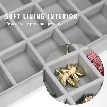Siveit Velvet Jewelry Tray 48 Grid Jewelry Display Tray Organizer Box with Transparent Lid Rings Earrings Necklaces Pendants Display Box Suitable for Women and Girls (Grey) - color: Grey