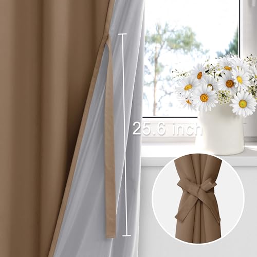 XWZO Full Shading Blackout Curtains 45 Inches Length - Heat and Light Blocking Ring Top Window Drapes with Black Liner Backing for Bedroom Sewn with Tiebacks, Cappuccino, W38 x L45, Set of 2 Panels - color: Cappuccino, size: 38"W x 45"L (Pack of 2)