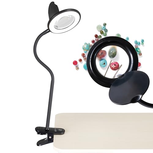 OttLite LED Clip-On Magnifier Lamp with Optical Grade Magnification, Black | ClearSun LEDs | 1.75x Optical Grade Magnifier with 4x Spot Viewer | Sturdy Clip | 3 Brightness Settings - color: Black