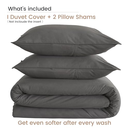 BISELINA French Linen Duvet Cover Set 2pcs with Hidden Zipper Closure Natural Flax Cotton Blend Solid Color Soft Breathable Luxury Farmhouse Bedding - Twin Size, Dark Grey - color: Dark Grey, size: Twin