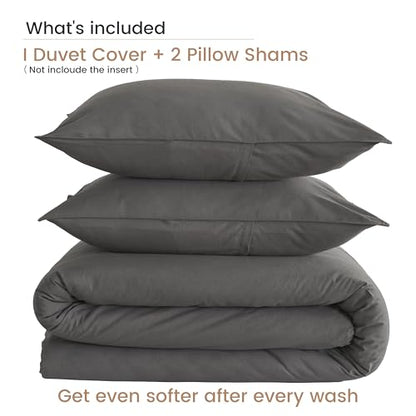 BISELINA French Linen Duvet Cover Set 3pcs with Hidden Zipper Closure Natural Flax Cotton Blend Solid Color Soft Breathable Luxury Farmhouse Bedding - Full Size, Dark Grey - color: Dark Grey, size: Full