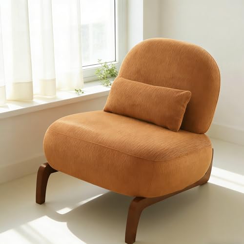 Chifee & Vingol Modern Accent Chair Armless Lounge Chairs with Wood Leg & Pillow Comfy Upholstered Reading Chair for Living Room Bedroom,Caramel - color: 28"-caramel