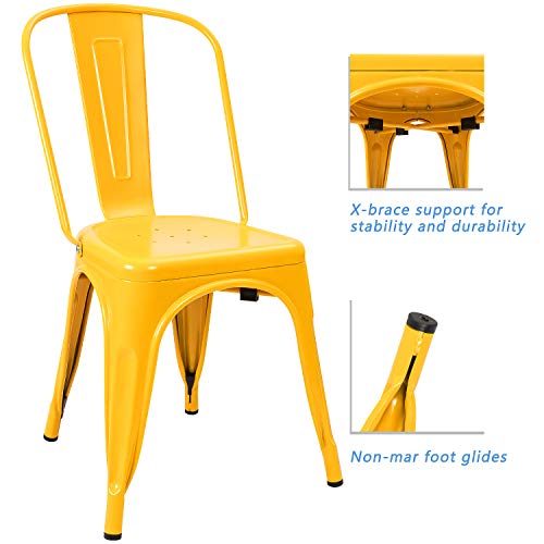 Devoko Metal Indoor-Outdoor Chairs Distressed Style Kitchen Dining Chairs Stackable Side Chair with Back Set of 4 (Yellow) - color: Yellow
