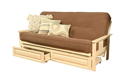 Kodiak Furniture Monterey Futon Set with Storage Drawers, with Antique White Base and Marmont Mocha Mattress - color: Marmont Mocha, size: Drawers Included, style: Antique White Finish